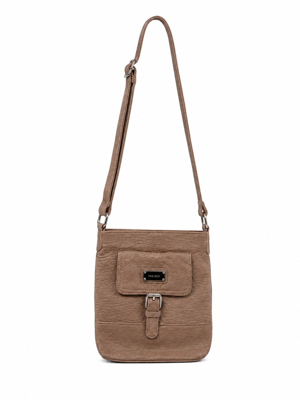 Nine West Adelaide Mini Crossbody Flap Bag Beige Pebbled Faux Leather